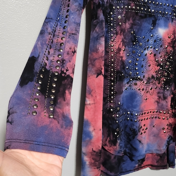 VOCAL Tunic Top Womens Small Purple Blue Pink Tie Dye Studded Boho USA Fairy Y2K - Picture 7 of 14